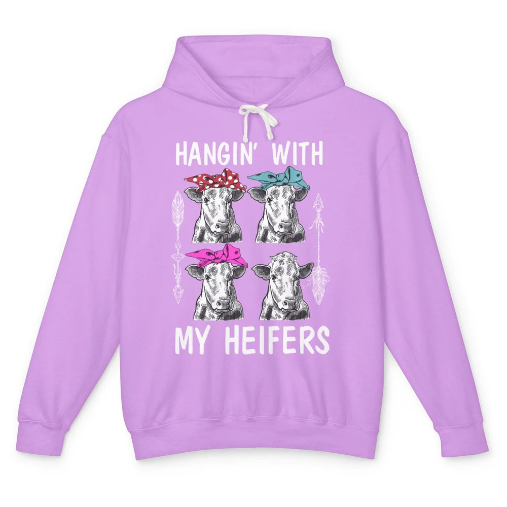 Funny Hanging With Heifer Retro Western Country Highland Cow Unisex Lightweight Hoodie