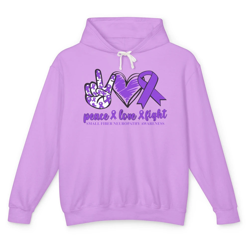 Small Fiber Neuropathy Purple Ribbon Peace Love Fight Unisex Lightweight Hoodie