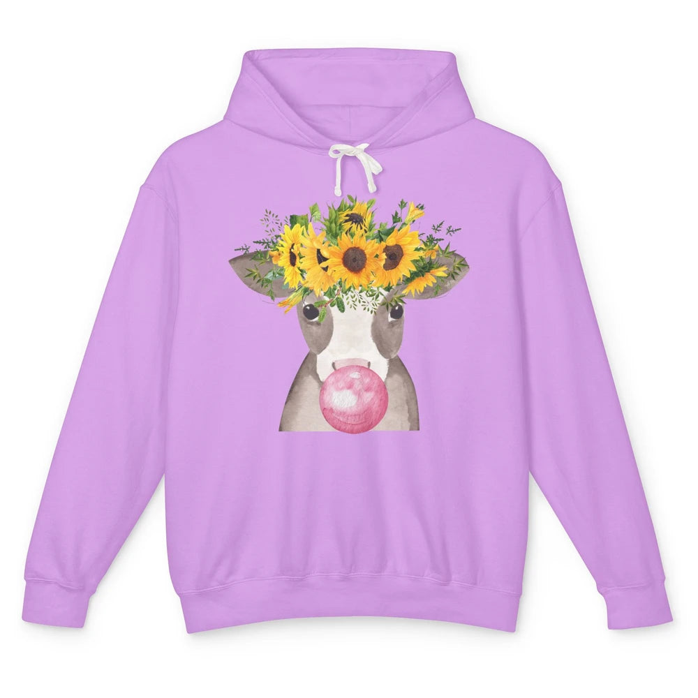 Sunflower Cow Bubble Gum Not In The Mood Western Farm Animal Unisex Lightweight Hoodie