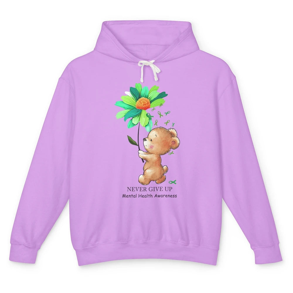 Mental Health Awareness Keep Going Daisy Bear Green Ribbon Unisex Lightweight Hoodie