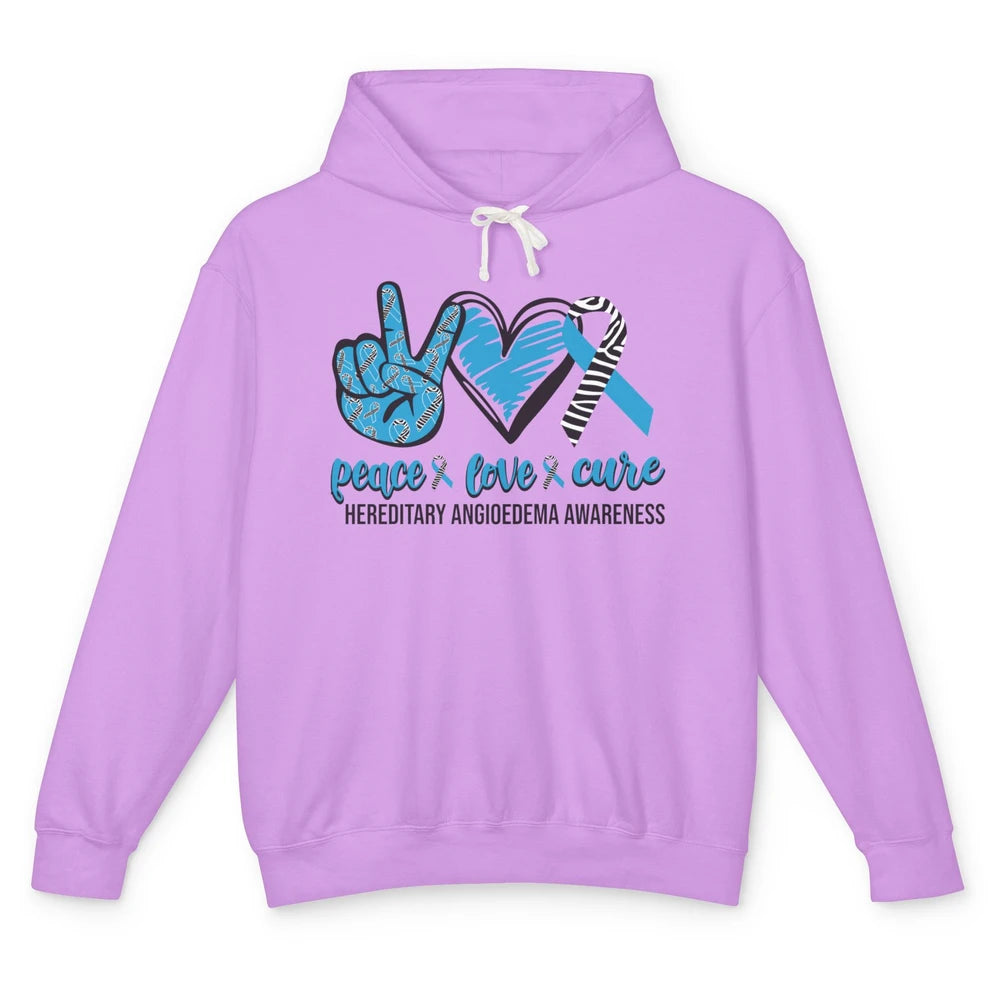 Hereditary Angioedema Peace Love Cure Blue Zebra Ribbon Unisex Lightweight Hoodie