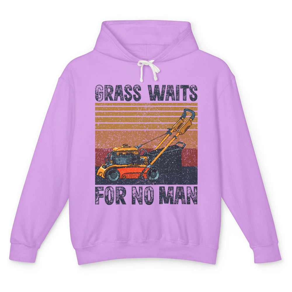 Vintage Lawn Mower Grass Waits For No Man Grass Gardening Unisex Lightweight Hoodie