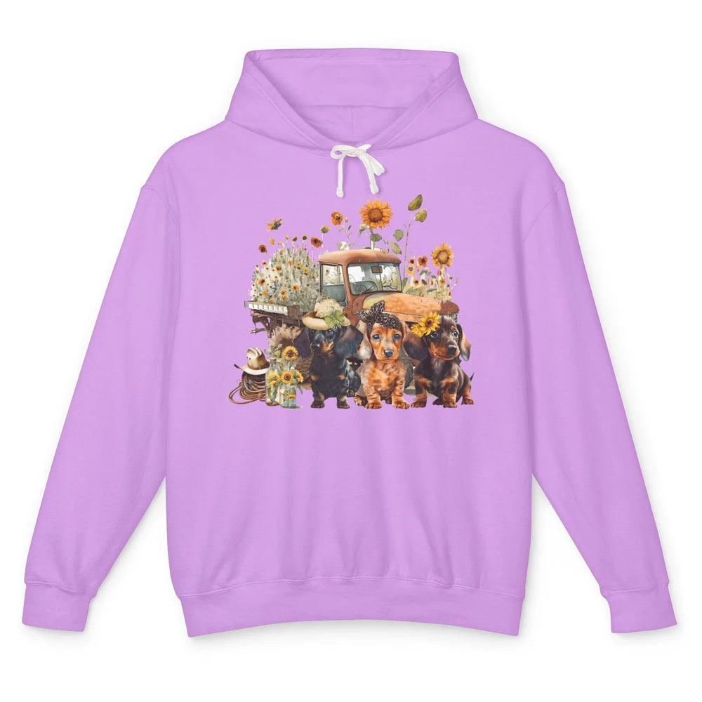 Vintage Truck And Sunflower Dachshund Mom Dachshund Lovers Unisex Lightweight Hoodie