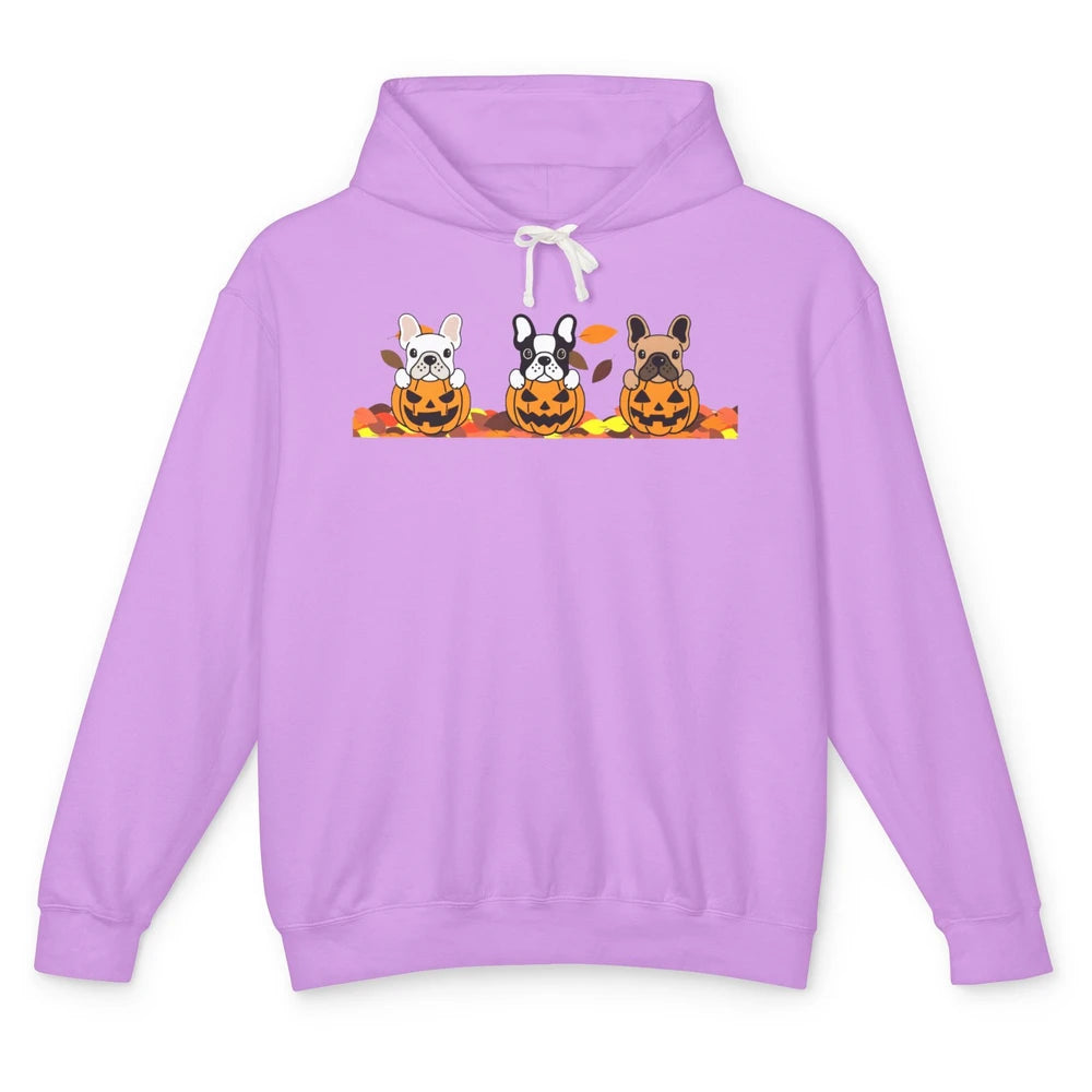 Frenchie Pumpkin Halloween French Bulldog Fall Dog Lovers Unisex Lightweight Hoodie