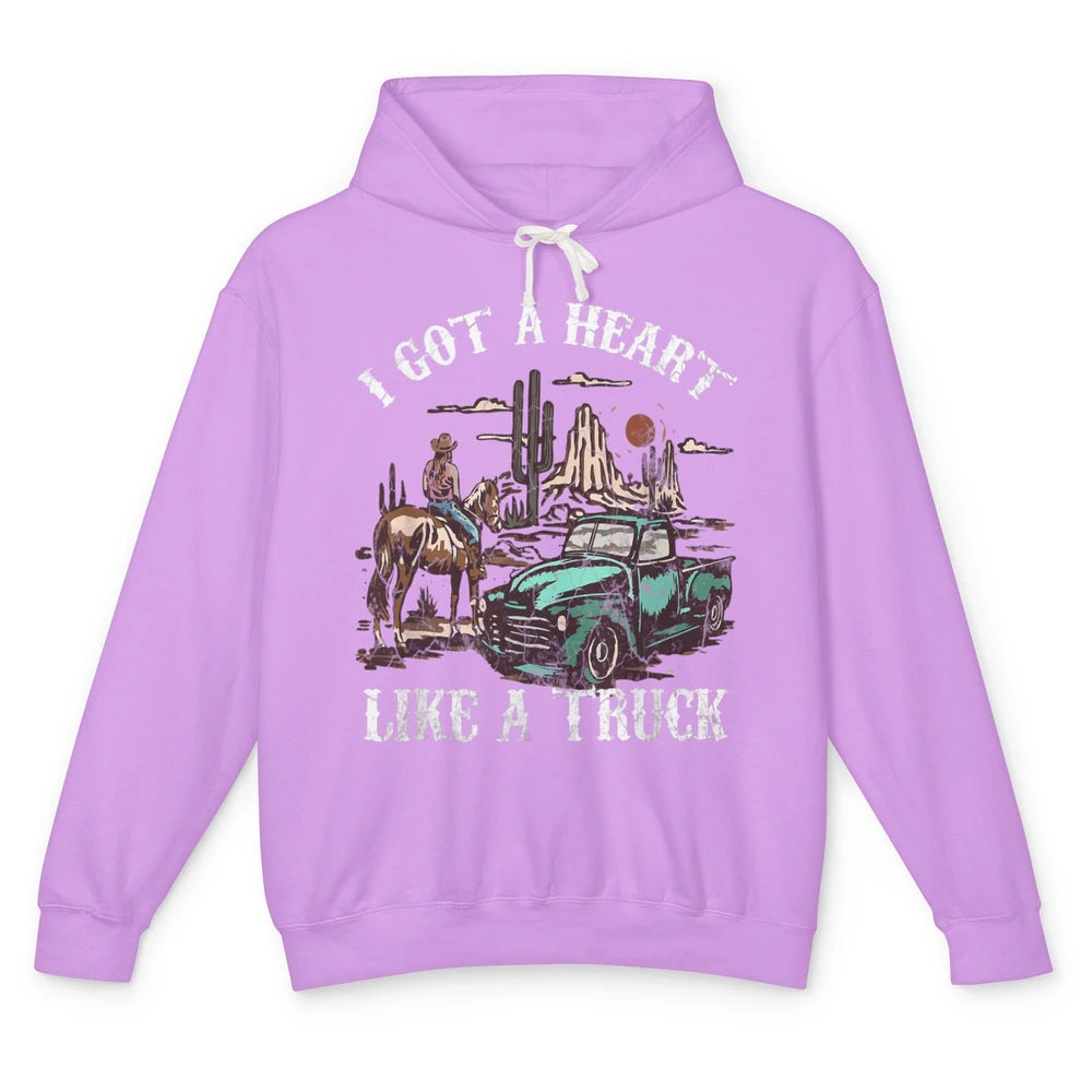 Western Sunset Cowgirl I Got Heart Like Truck Rodeo Cactus Unisex Lightweight Hoodie