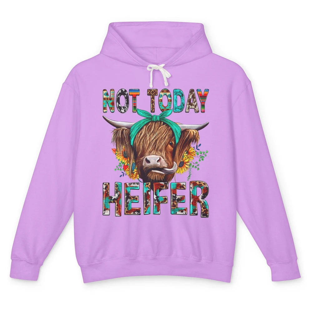 Leopard Highland Cow Sunglasses Not Today Heifer Western Cow Unisex Lightweight Hoodie