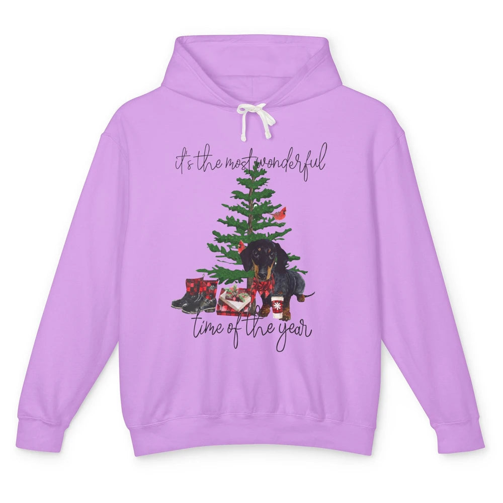 Dachshund Christmas Tree The Most Wonderful Time Of The Year Unisex Lightweight Hoodie