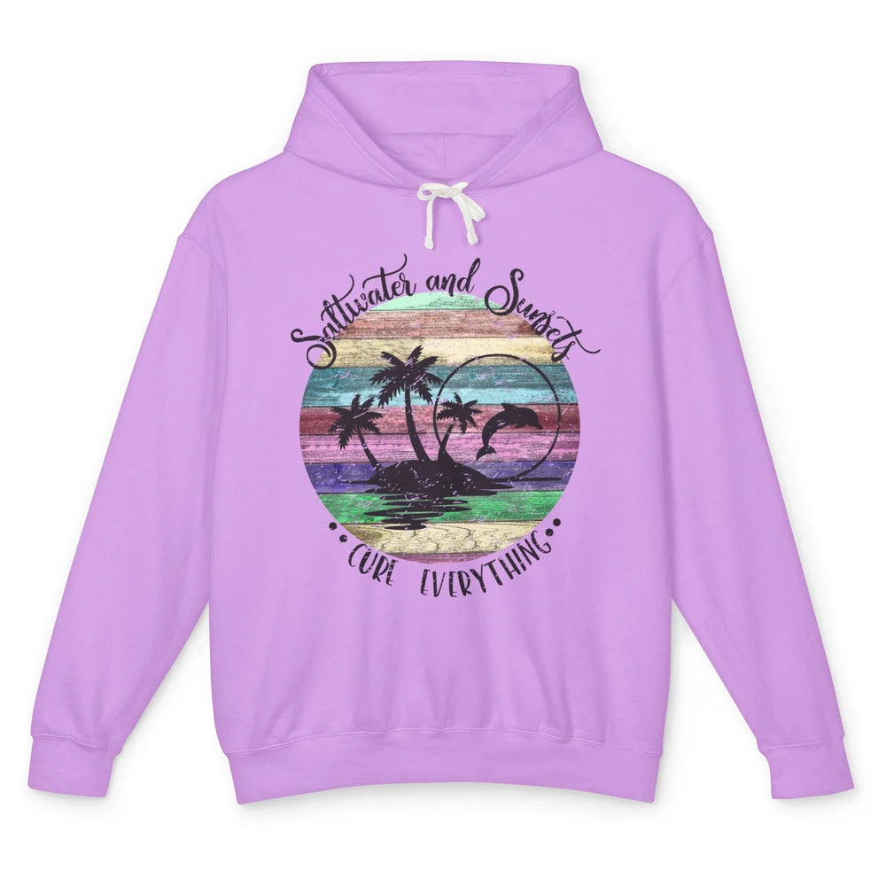 Retro Beach Sunset Saltwater and Sunsets Cure Everything Unisex Lightweight Hoodie