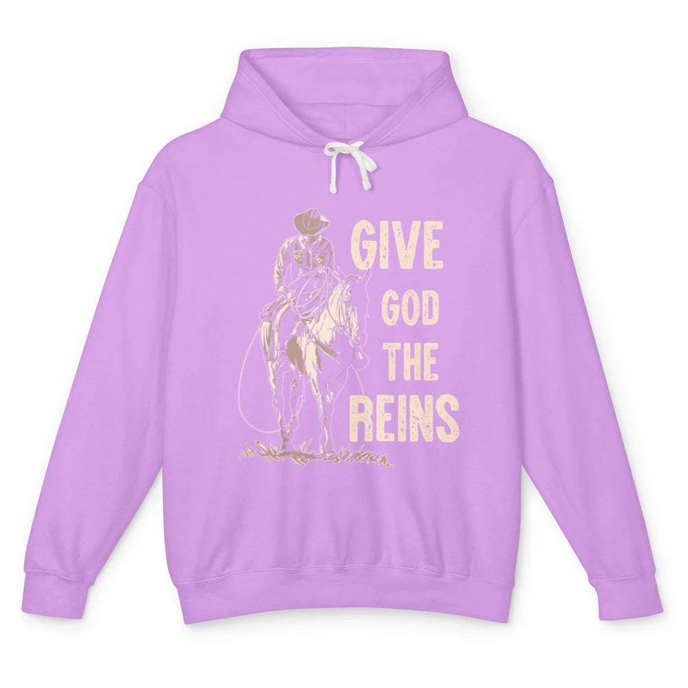 Give God The Rein Cowboy Retro Desert Cactus Western Country Unisex Lightweight Hoodie