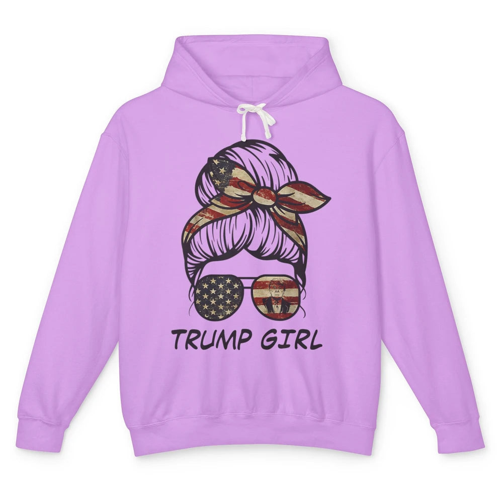 Funny Trump Girl Messy Hair Bun Vote 2024 Republican Choice Unisex Lightweight Hoodie