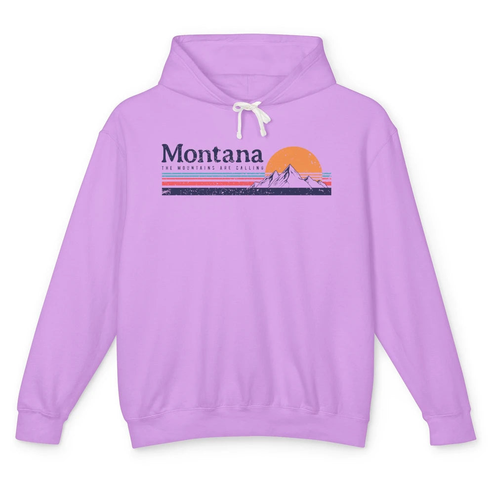 Vintage Montana Mountains Are Calling Camping Hiking Outdoor Unisex Lightweight Hoodie