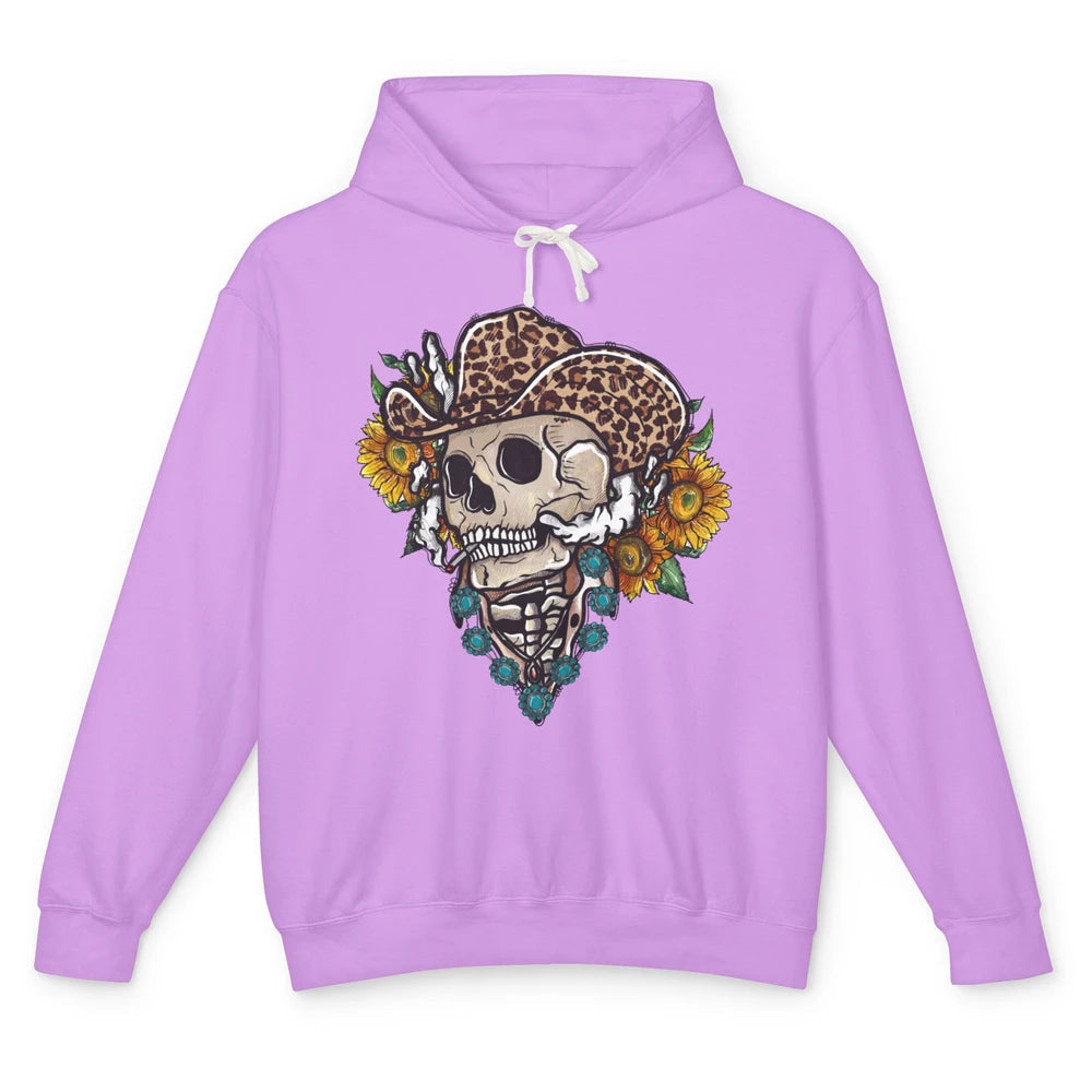 Sunflower Leopard Cowboy Skull Gemstone Western Country Gift Unisex Lightweight Hoodie