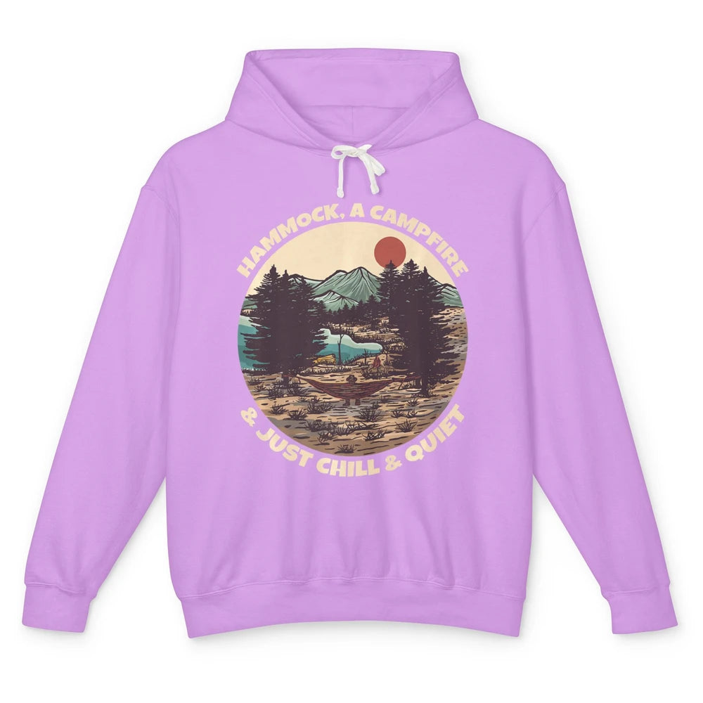 Hammock Campfire Just Chill And Quiet Camping Mountain Retro Unisex Lightweight Hoodie