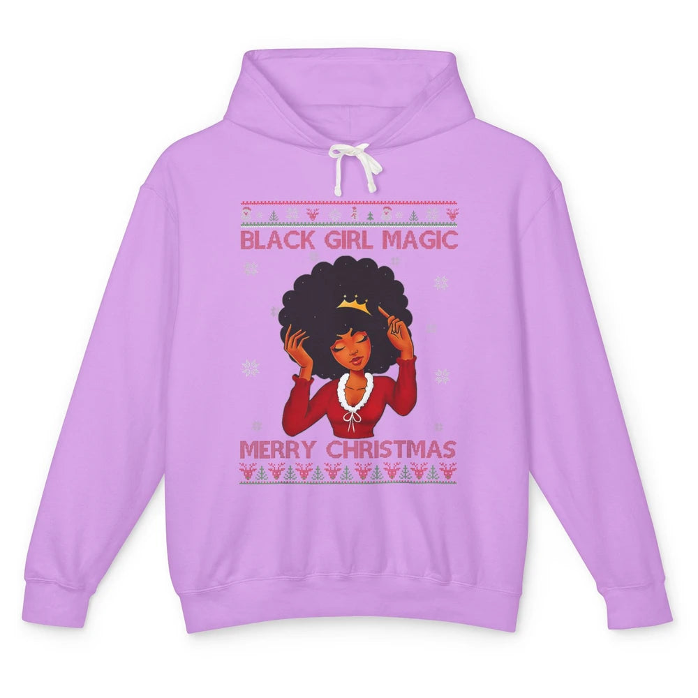 Ugly African Girl American Melanin Christmas Santa Hat Afro Unisex Lightweight Hoodie