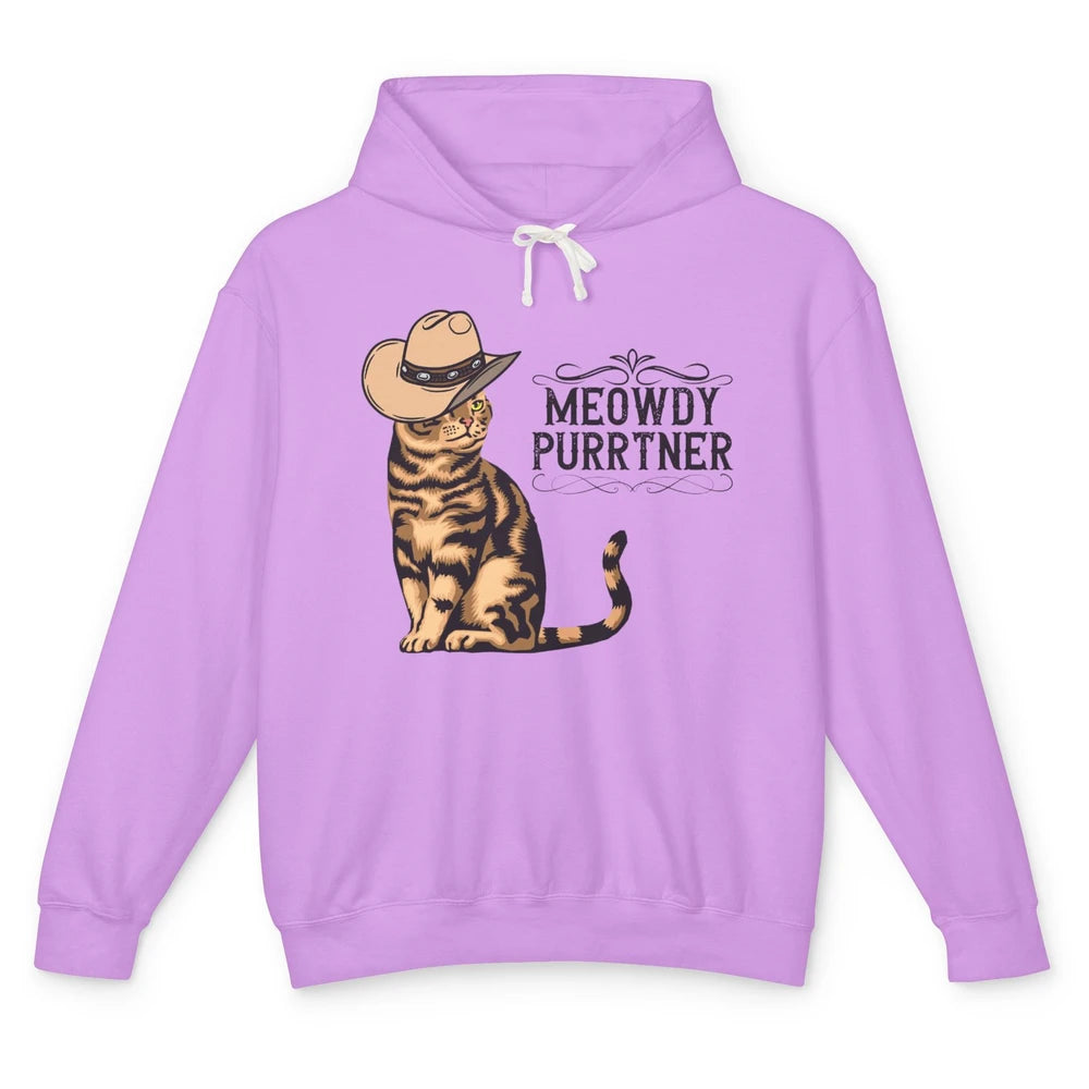 Funny Cat Cowboy Meowdy Purrtner Western Country Cat Mom Unisex Lightweight Hoodie