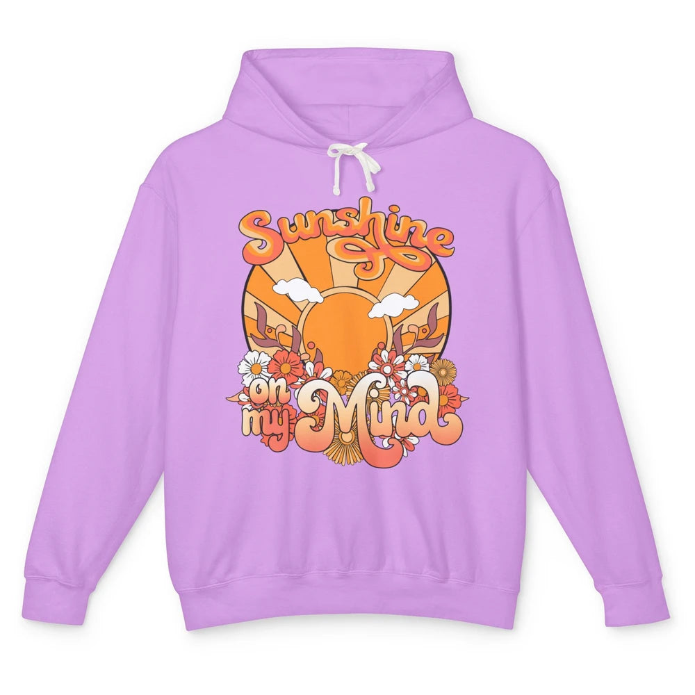 Retro Sunshine on my Mind Groovy Sunset Wildflowers Positive Unisex Lightweight Hoodie