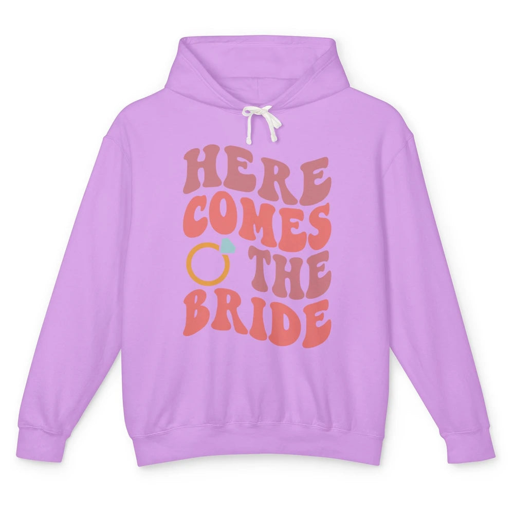 Groovy Boho Here Comes Bride Ring Engaged Mrs Bachelorette Unisex Lightweight Hoodie