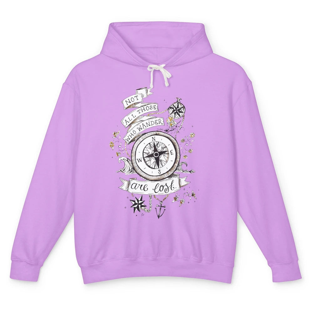 Retro Compass Not All Who Wander Are Lost Mountain Adventure Unisex Lightweight Hoodie