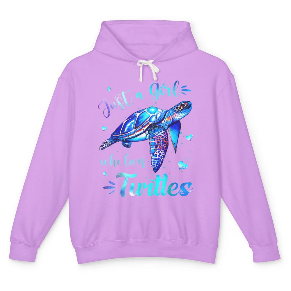 Just Girl Loves Turtles Watercolor Sea Ocean Animal Mammals Unisex Lightweight Hoodie