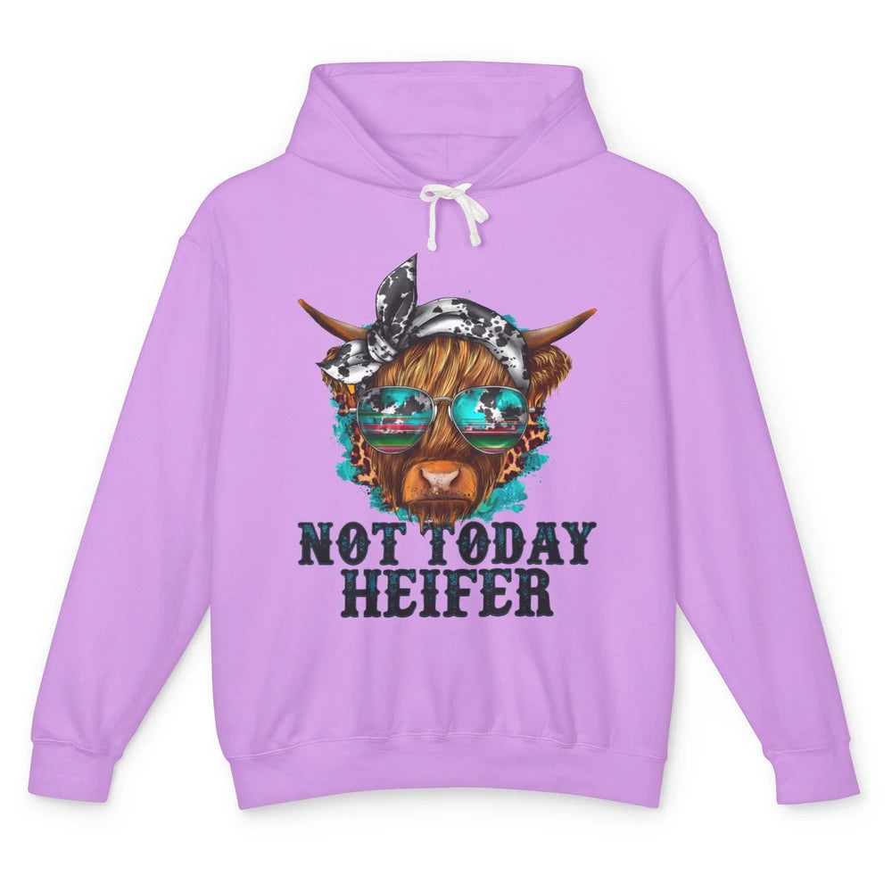 Leopard Highland Cow Sunglasses Not Today Heifer Western Cow Unisex Lightweight Hoodie