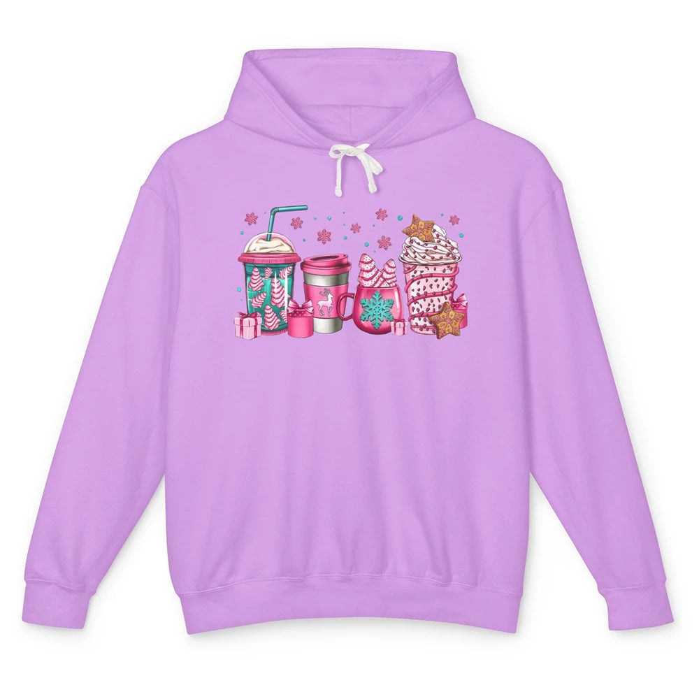 Pink Christmas Coffee Christmas Tree Cake Christmas Lovers Unisex Lightweight Hoodie