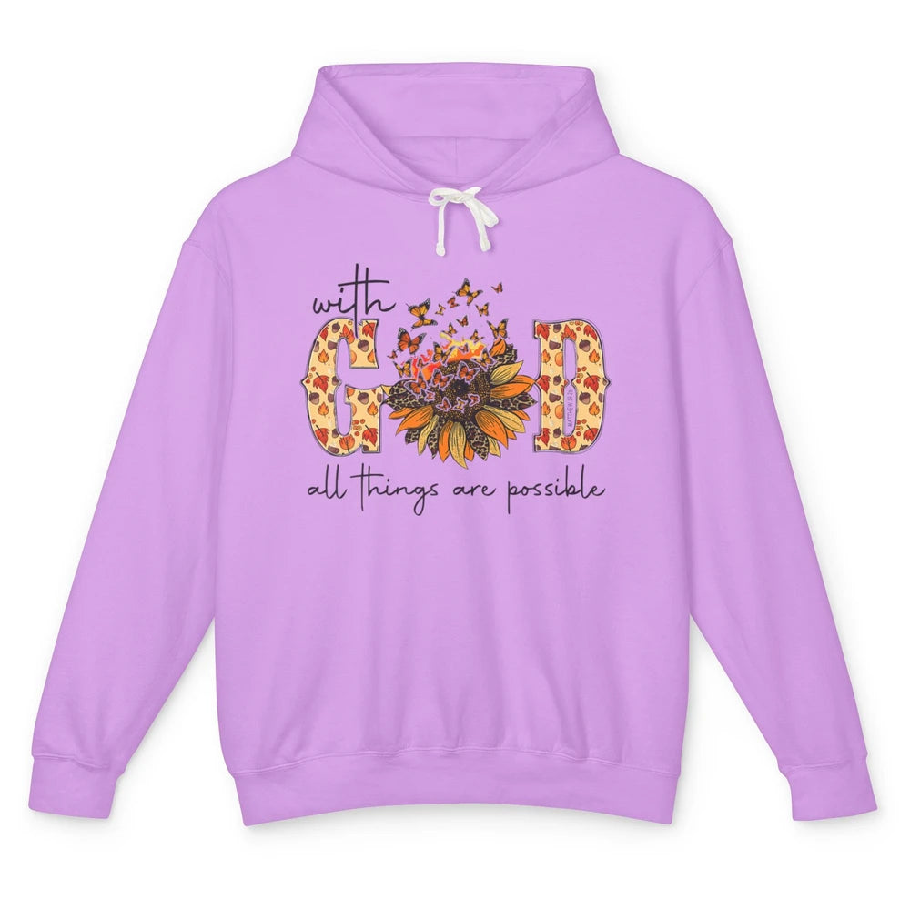 Sunflower With God All Things Possible Christian Bible Fall Unisex Lightweight Hoodie