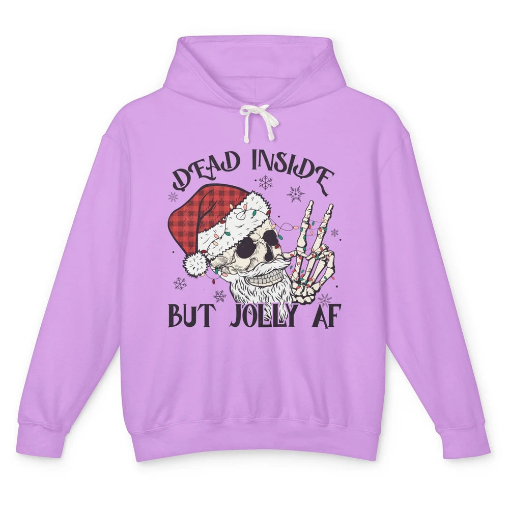 Funny Xmas Skull Dead Inside But Jolly AF Christmas Skeleton Unisex Lightweight Hoodie