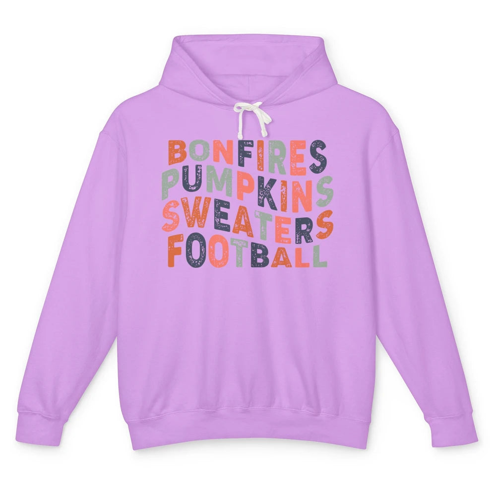 Retro Fall Bonfires Pumpkins Swaeaters Football Thanksgiving Unisex Lightweight Hoodie