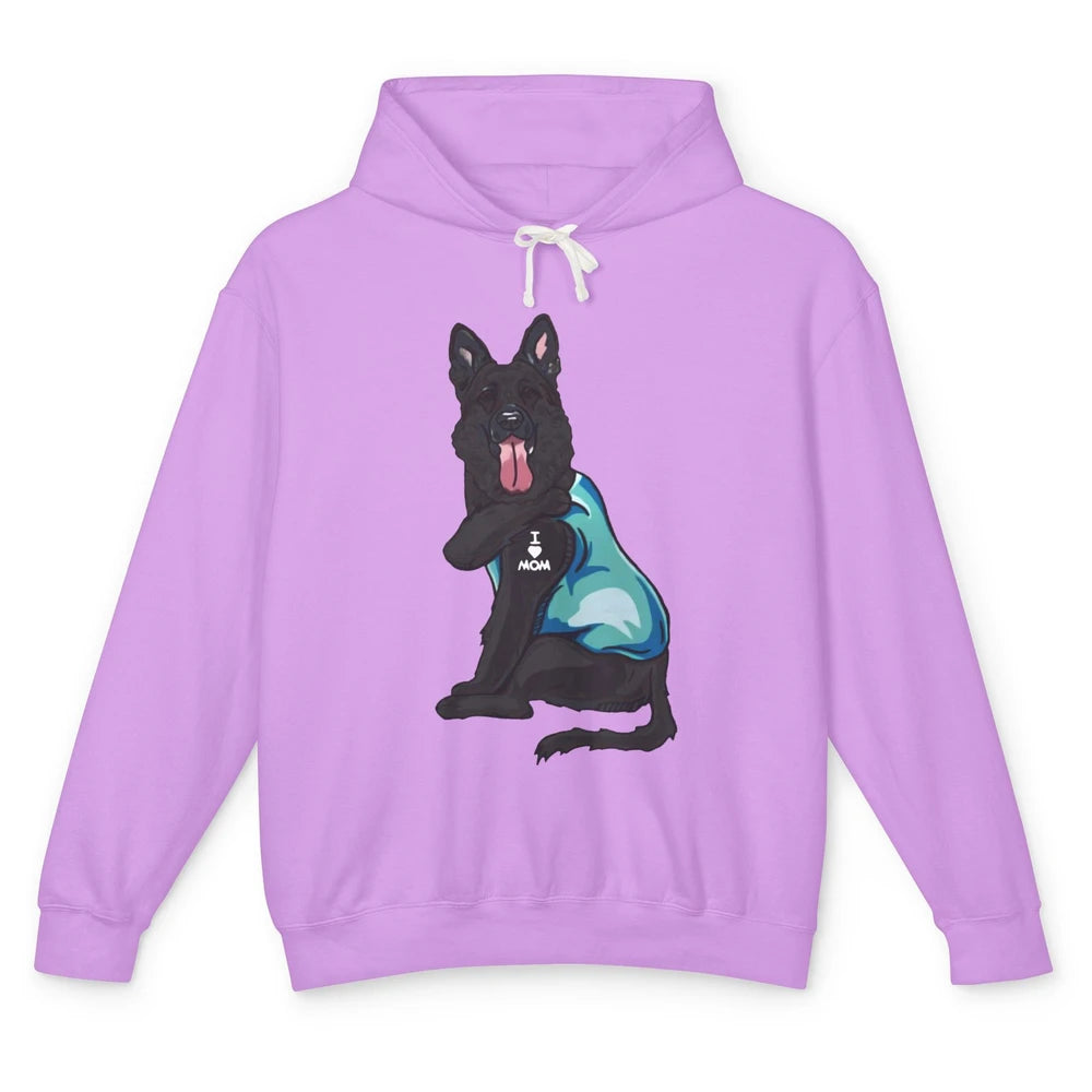 Black German Shepherd I Heart Mom Dog Mom Mother's Day Gift Unisex Lightweight Hoodie