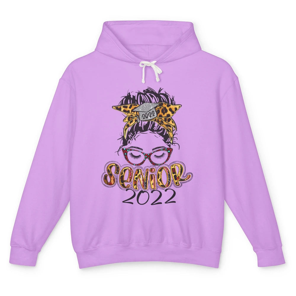 Senior 2022 Leopard Messy Bun Lady 2022 Graduation Gift Unisex Lightweight Hoodie