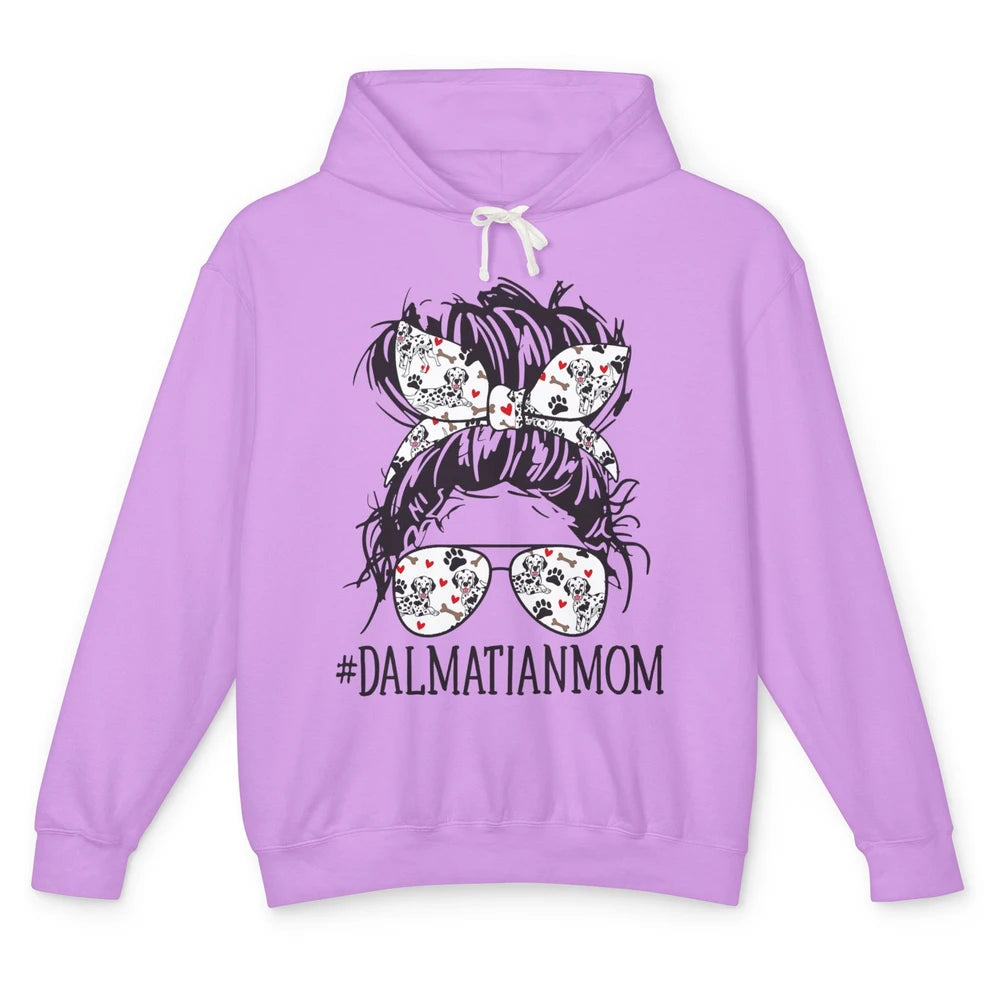 Dalmatian Mom Dog Mothers Day Messy Hair Bun Glasses Woman Unisex Lightweight Hoodie