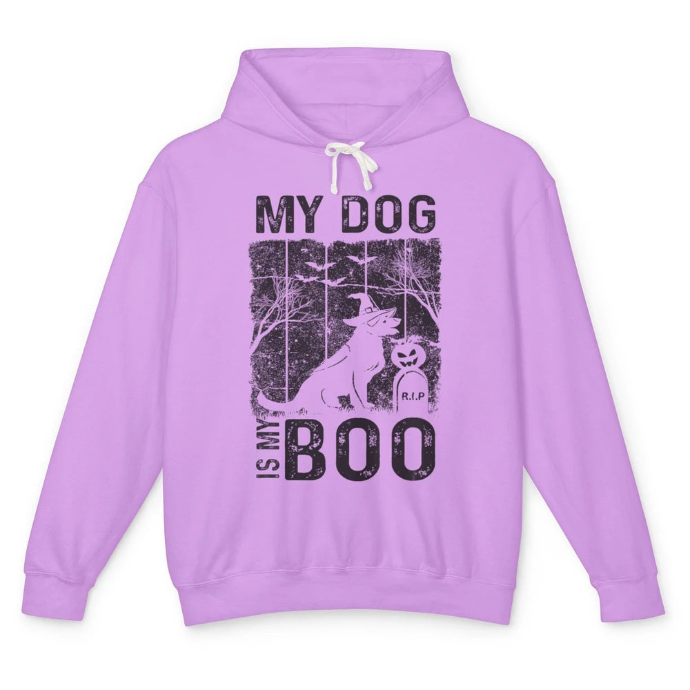 Retro My Dog Is My Boo Ghost Hippie Halloween Spooky Puppy Unisex Lightweight Hoodie