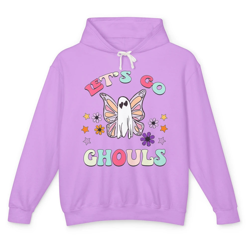 Groovy Let Go Ghouls Retro Floral Boo Spooky Ghost Halloween Unisex Lightweight Hoodie