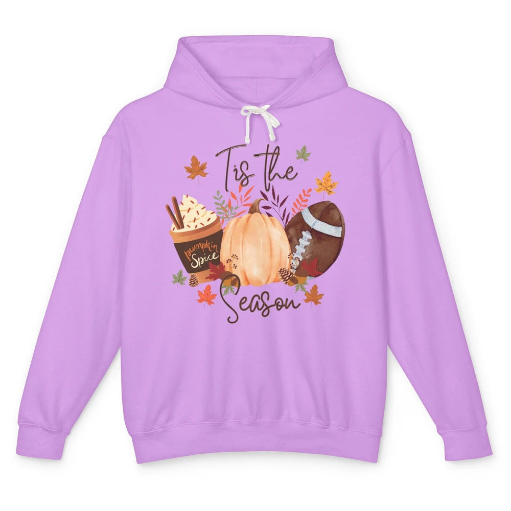 Football Pumpkin Spice Tis The Season Fall Leaves Autumn Unisex Lightweight Hoodie