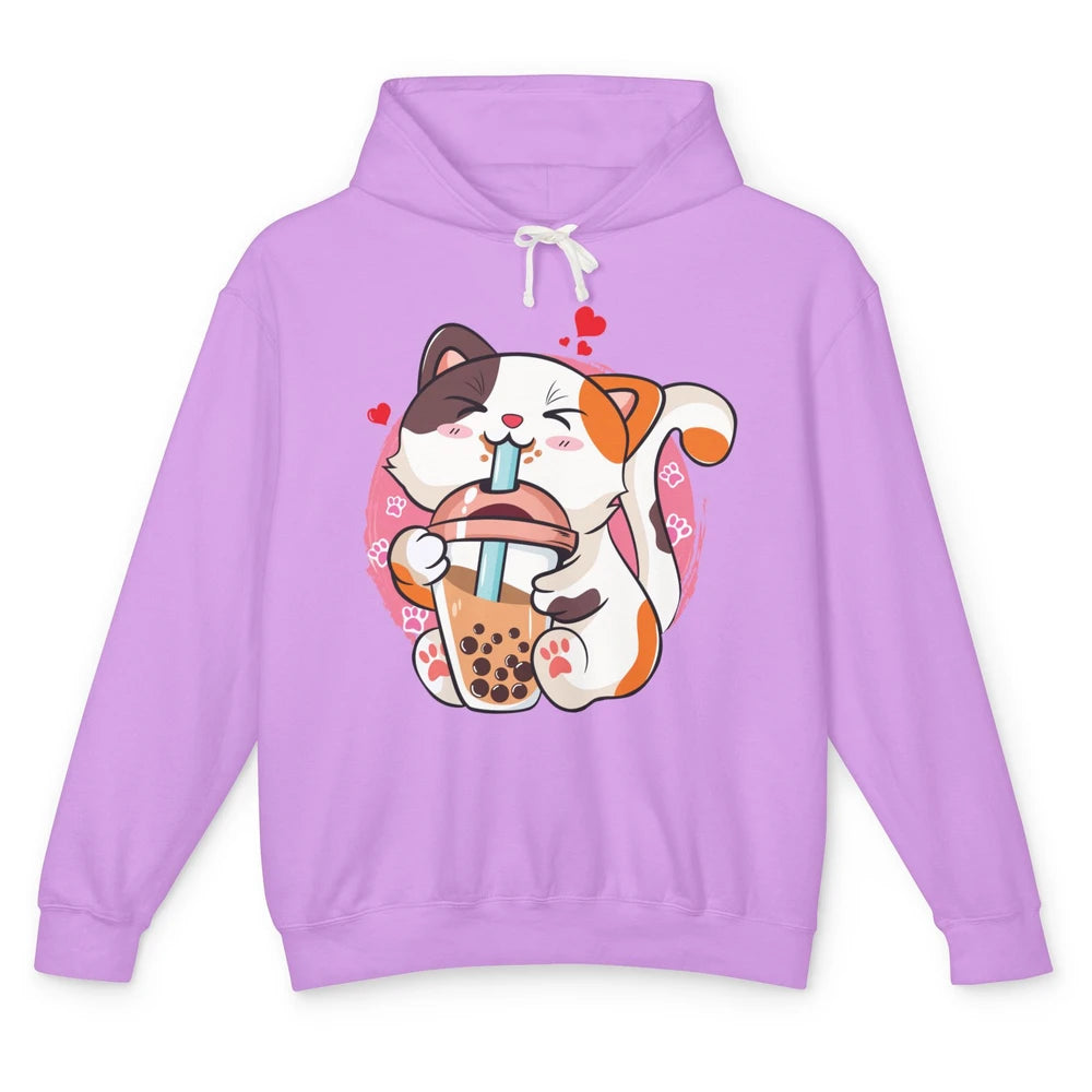 Boba Tea Cat Kawaii Cat Drink Milk Tea Kawaii Boba Cat Lover Unisex Lightweight Hoodie