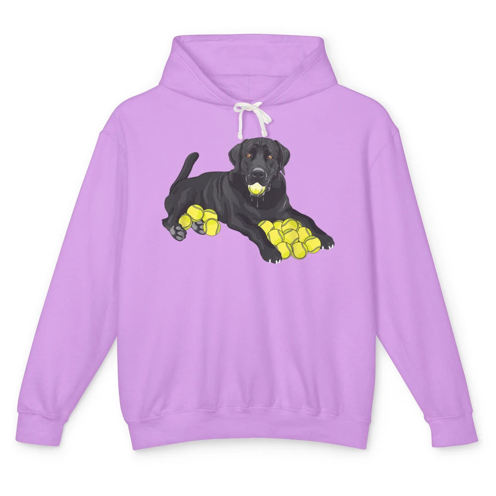 Funny Black Labrador Retriever Dog Play Tennis Balls Player Unisex Lightweight Hoodie