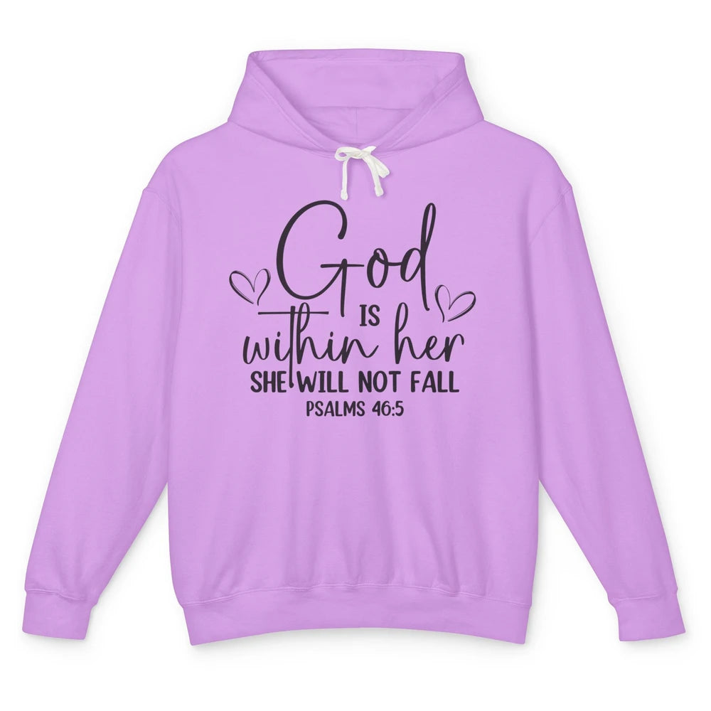 Christian God Is Within Her She Will Not Fall Bible Verse Unisex Lightweight Hoodie