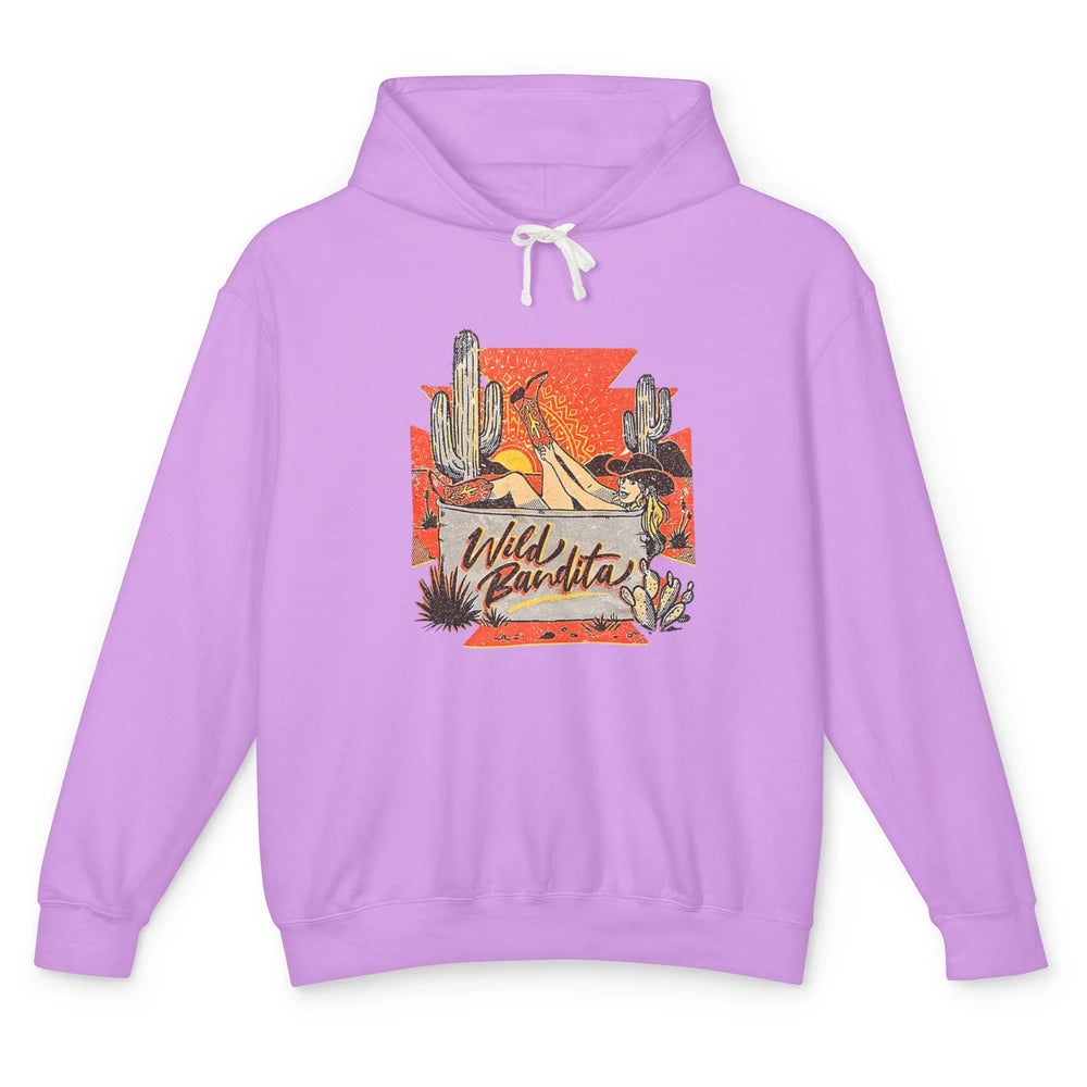 Retro Desert Cactus Cowgirl Hat Wild Bandita Cowboy Western Unisex Lightweight Hoodie