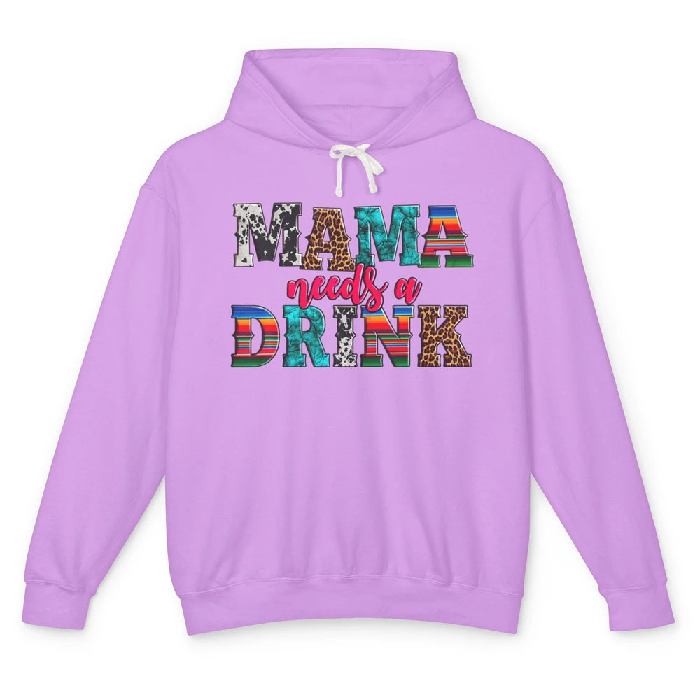 Western Mama Needs Drink Leopard Turquoise Mothers Day Retro Unisex Lightweight Hoodie