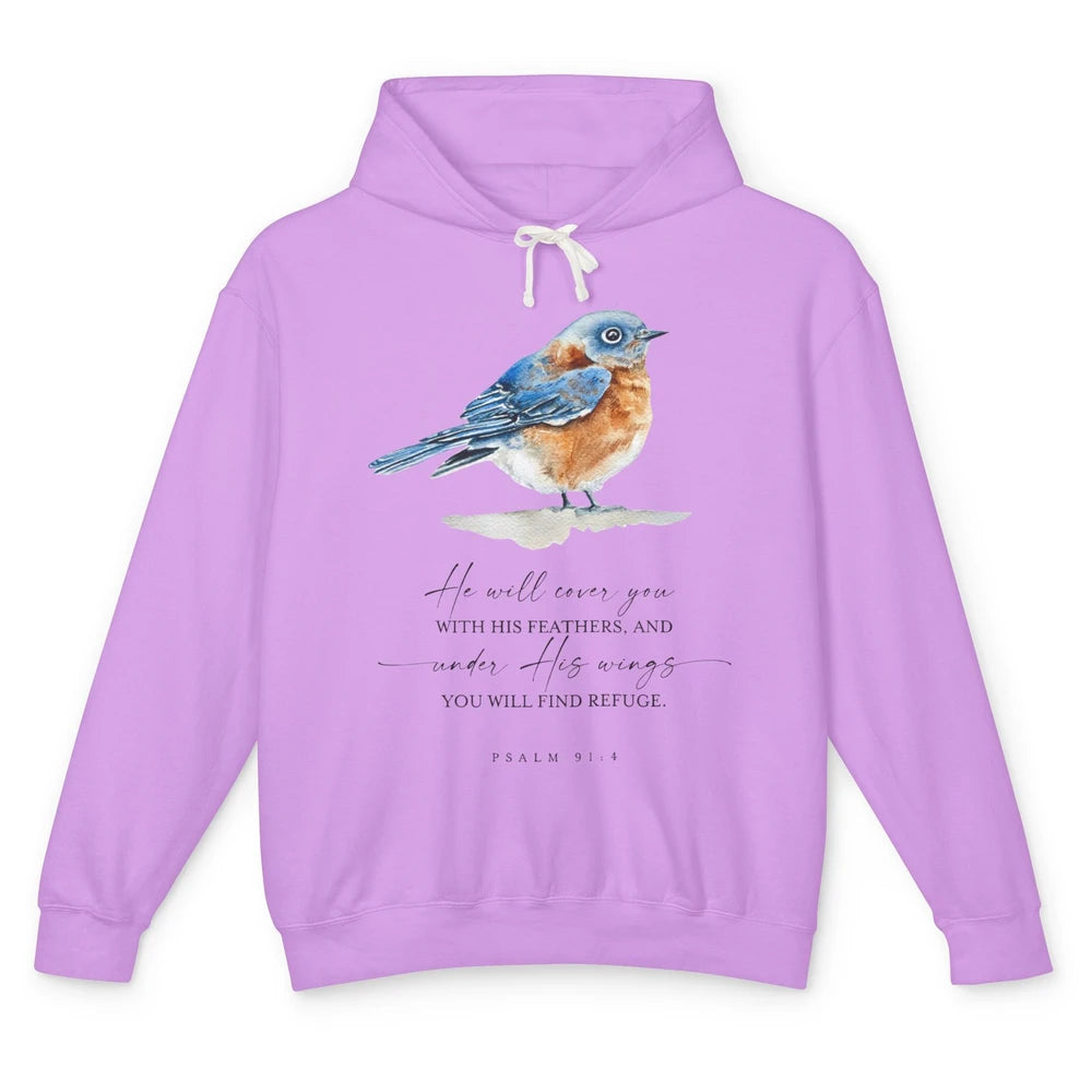 Christian He Will Cover You With His Feathers Bible Verse Unisex Lightweight Hoodie