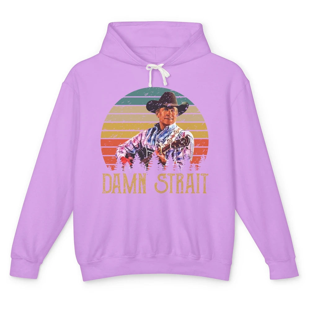 Vintage Cowboy Guitar Country Music Damn Strait Western Unisex Lightweight Hoodie