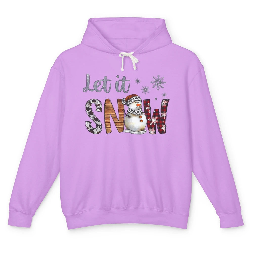 Leopard Snowman Let It Snow Snowflakes Western Christmas Unisex Lightweight Hoodie