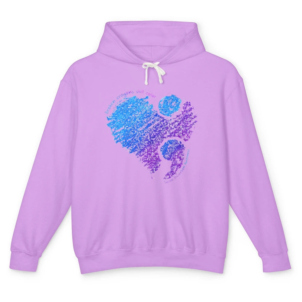 Semicolon Turquoise Blue Ribbon Heart Suicide Prevention Unisex Lightweight Hoodie