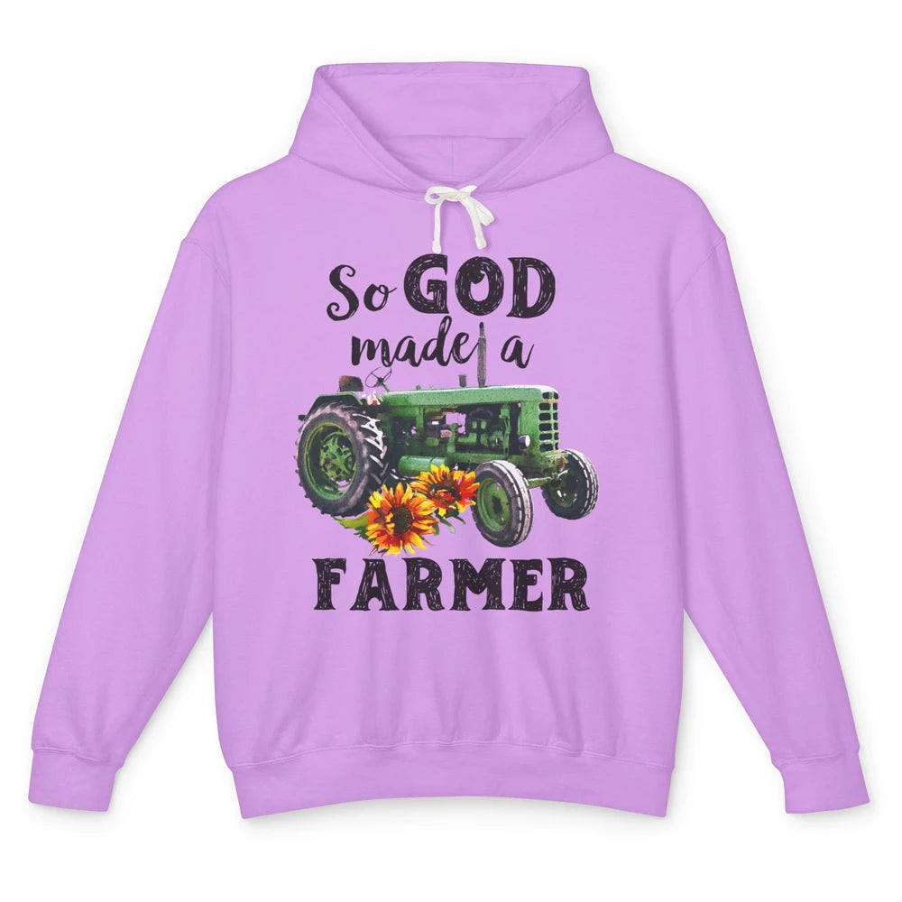 Vintage Retro Tractor God Made A Farmer Proud Farmer Farming Unisex Lightweight Hoodie