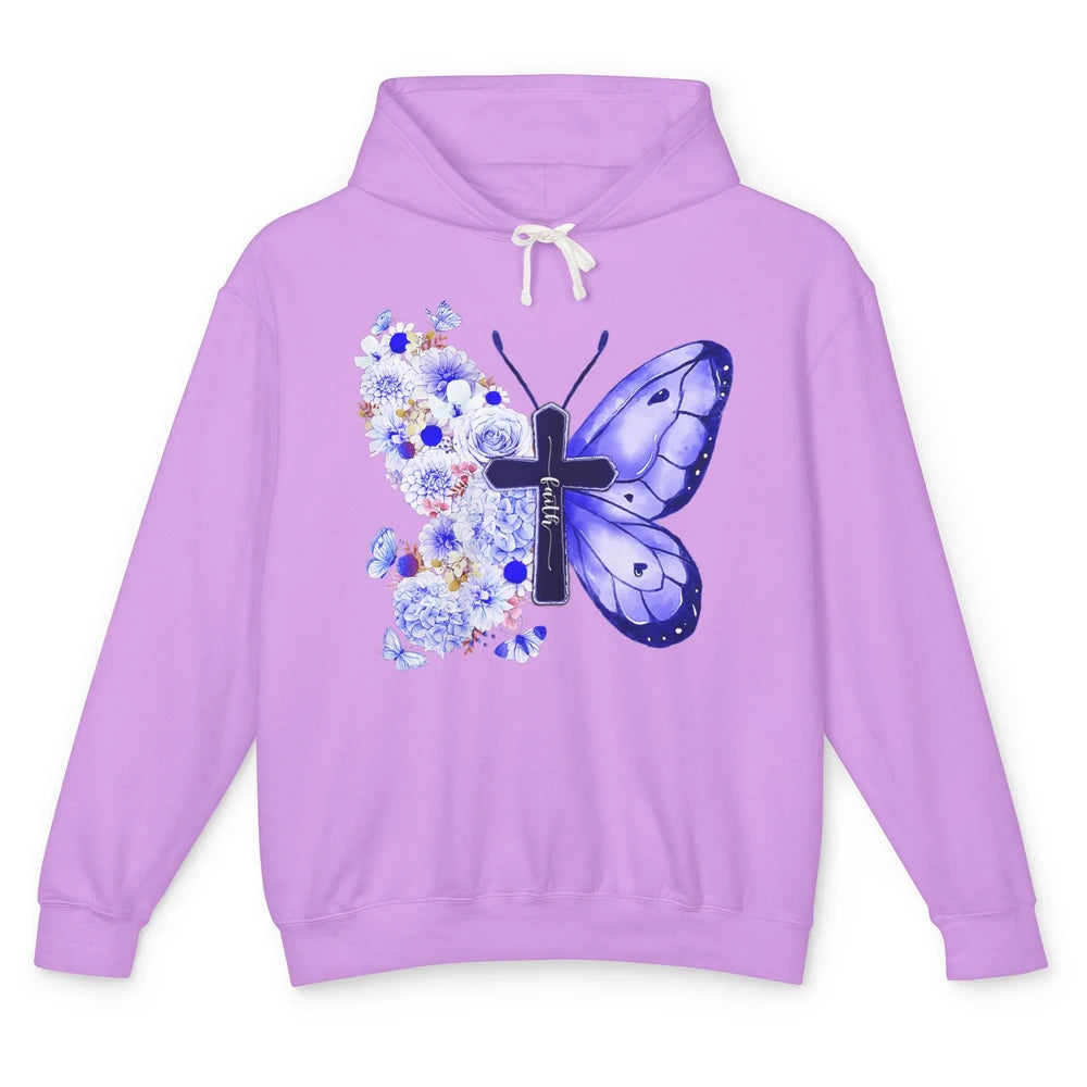 Butterfly Cross Faith Floral God Jesus Christian Bible Women Unisex Lightweight Hoodie