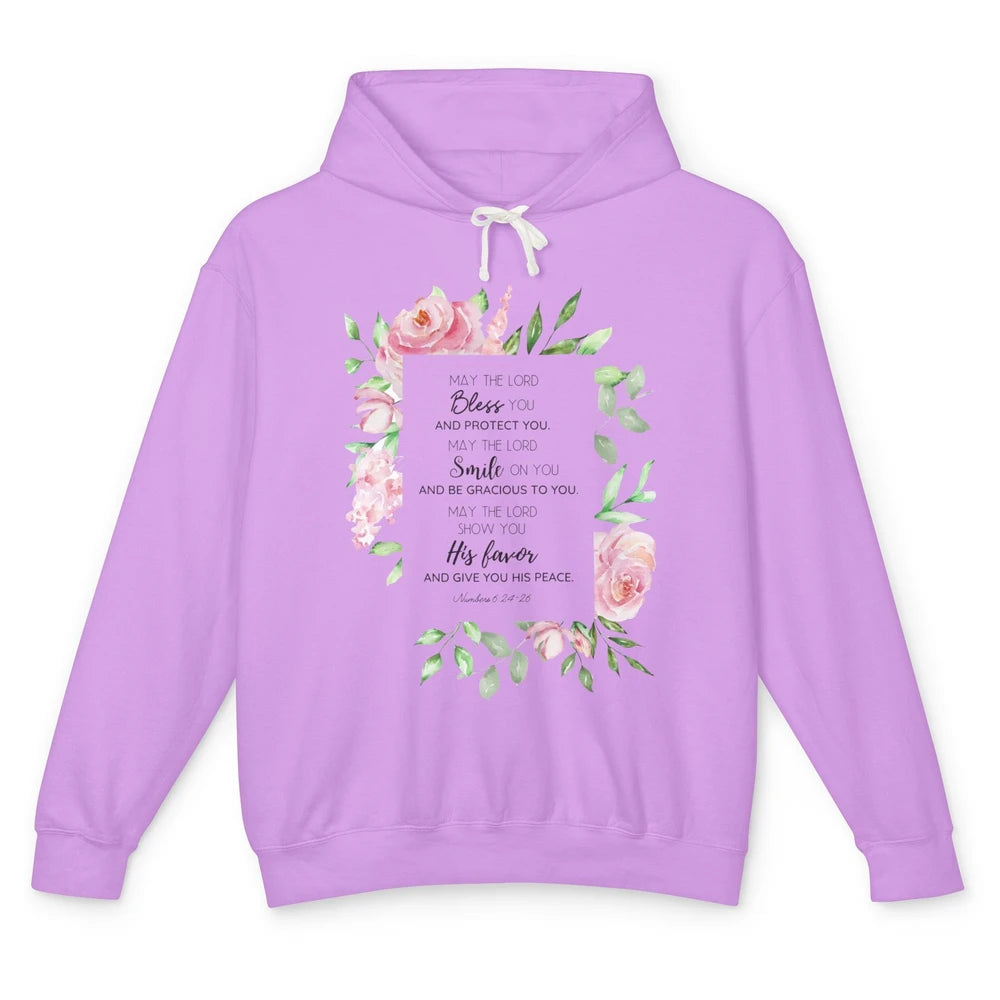 Floral Christian Belief May The Lord Bless You Bible Verse Unisex Lightweight Hoodie