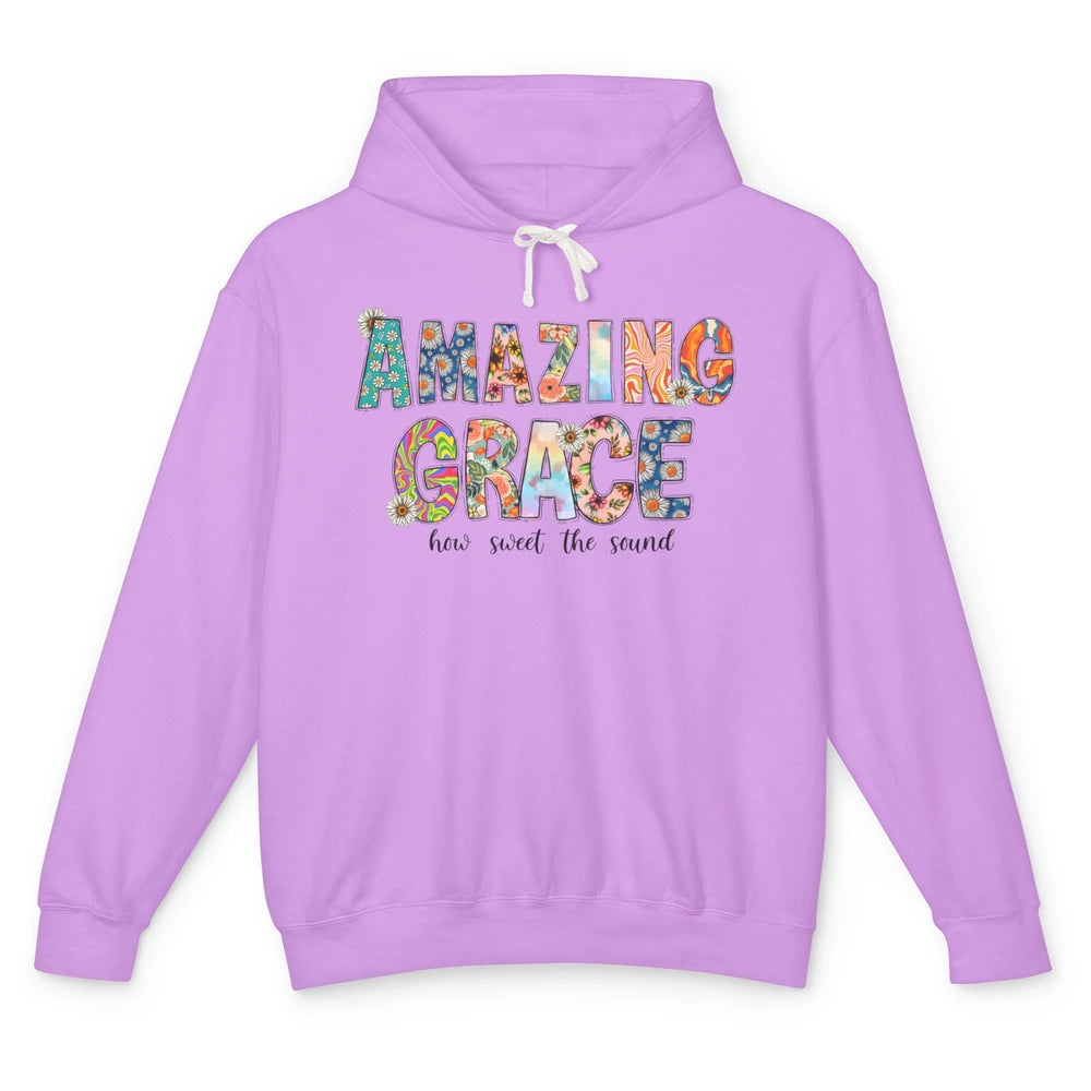 Floral Amazing Grace How Sweet The Sound Christian Western Unisex Lightweight Hoodie