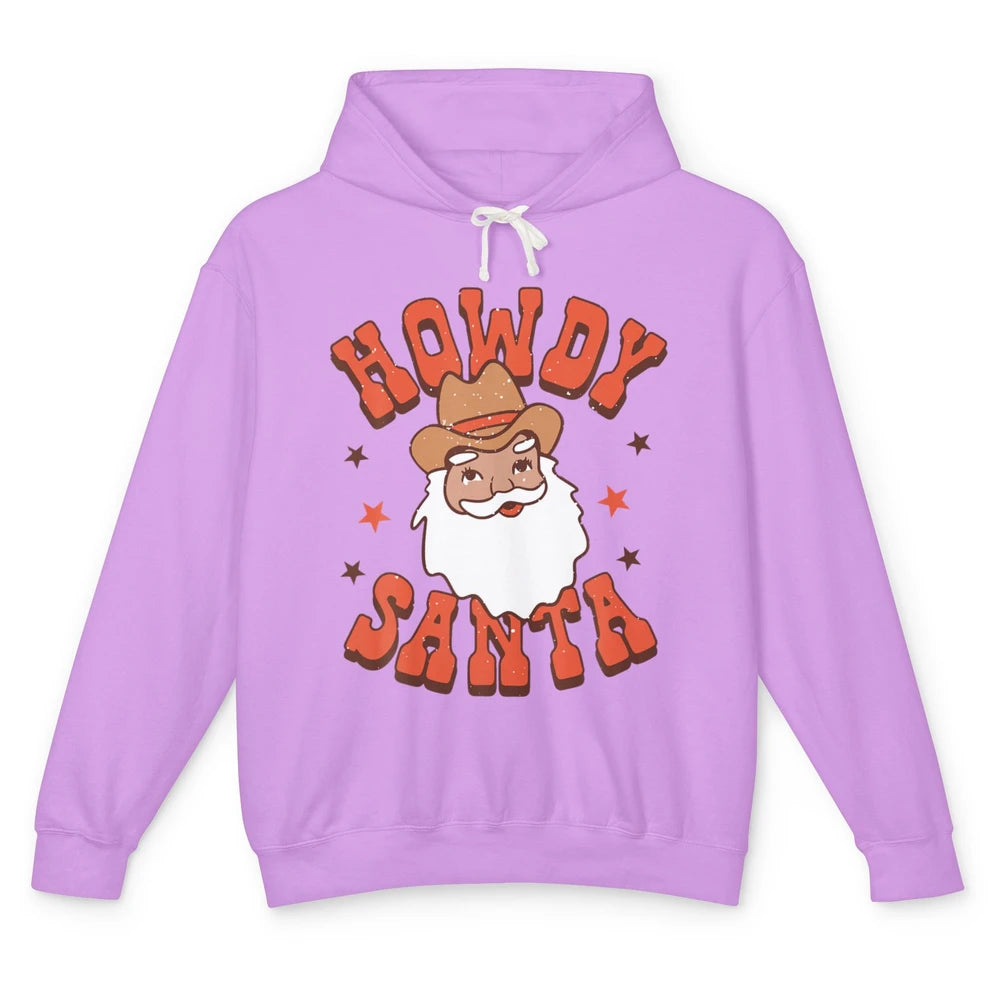 Howdy Santa Claus Western Cowboy Merry Christmas Retro Xmas Unisex Lightweight Hoodie