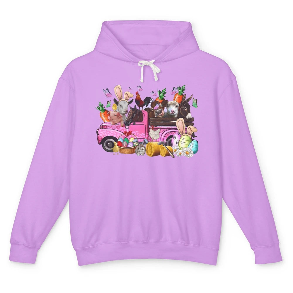 Easter Farm Truck With Easter Eggs Basket Animal Bunny Ears Unisex Lightweight Hoodie