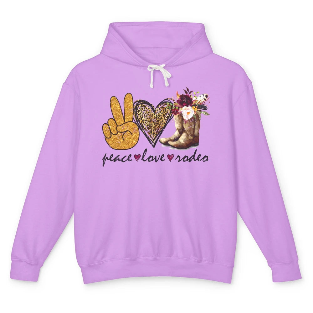 Retro Peace Love Rodeo Cowboy Boots Western Country Cowgirl Unisex Lightweight Hoodie